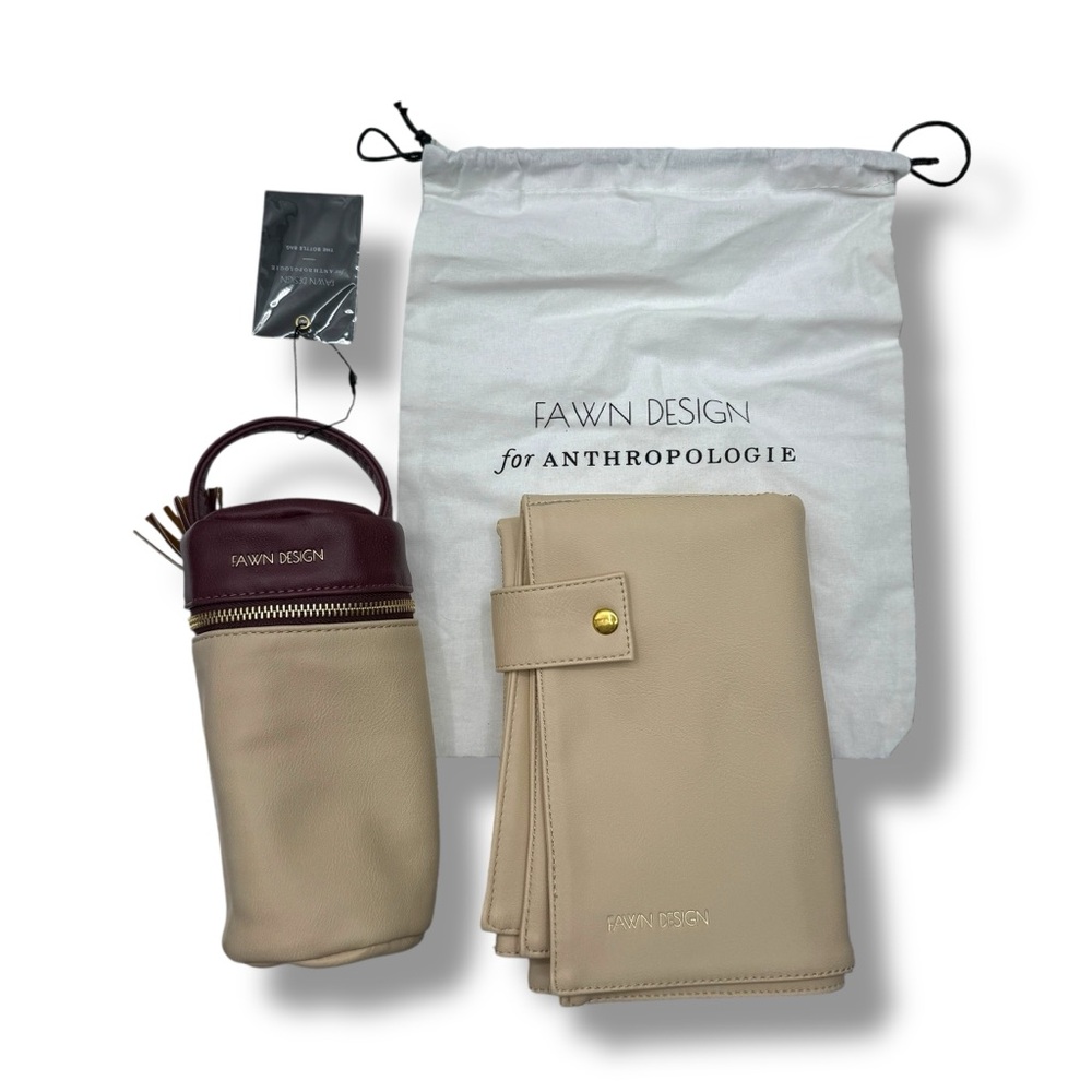 Anthropologie NWT Fawn Design Diaper‎ Changing Pad & Bottle Pouch Set Beige